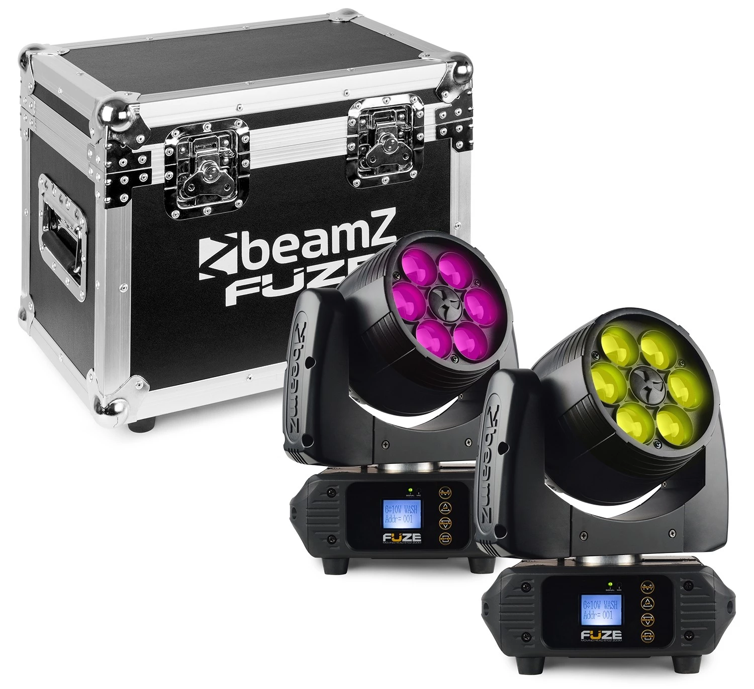BeamZ FUZE610Z Wash 6x 10W LED Moving Head Zoom SET 2 Stk im Flightcase